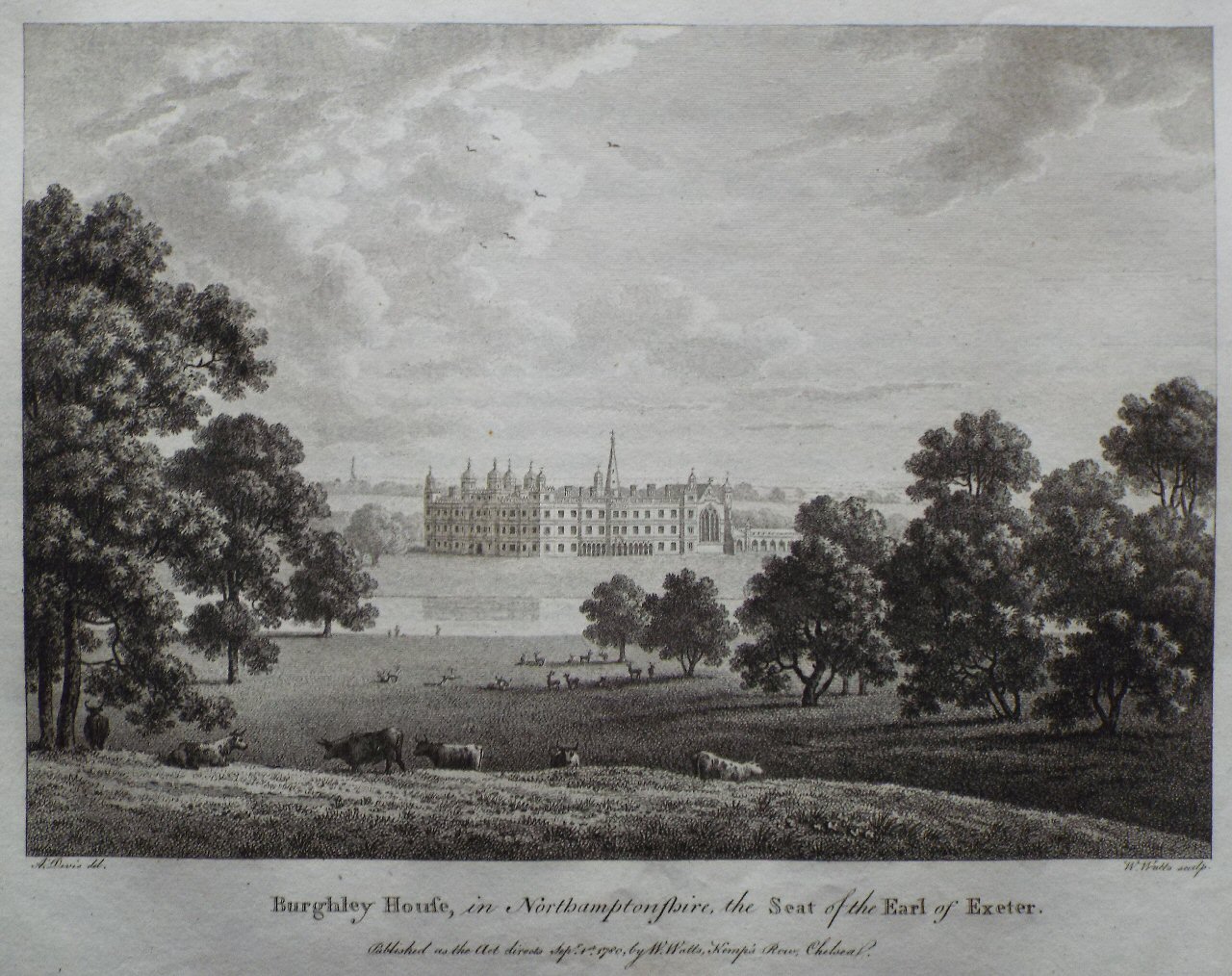 Print - Burghley House, in Northamptonshire, the Seat of the Earl of Exeter. - Watts